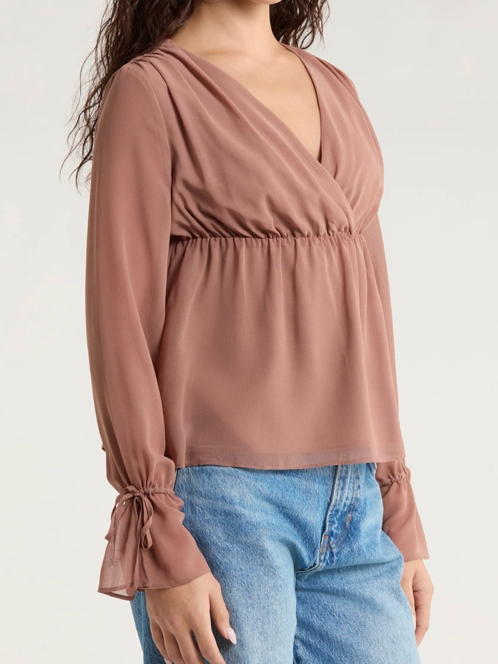 Open Edit Babydoll Chiffon Top in Brown Topaz - Picture 4 of 6